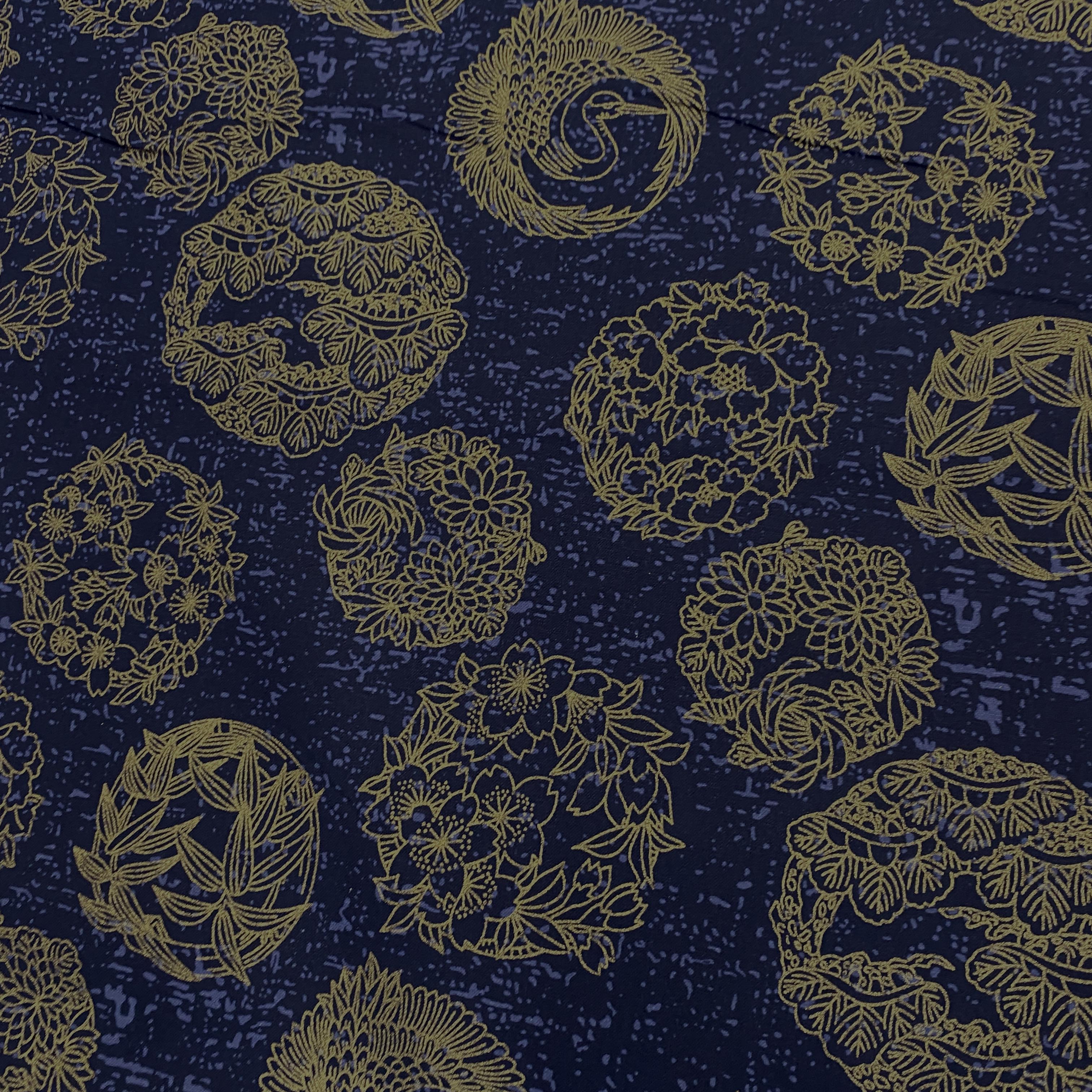 Oriental Navy Golden Florals