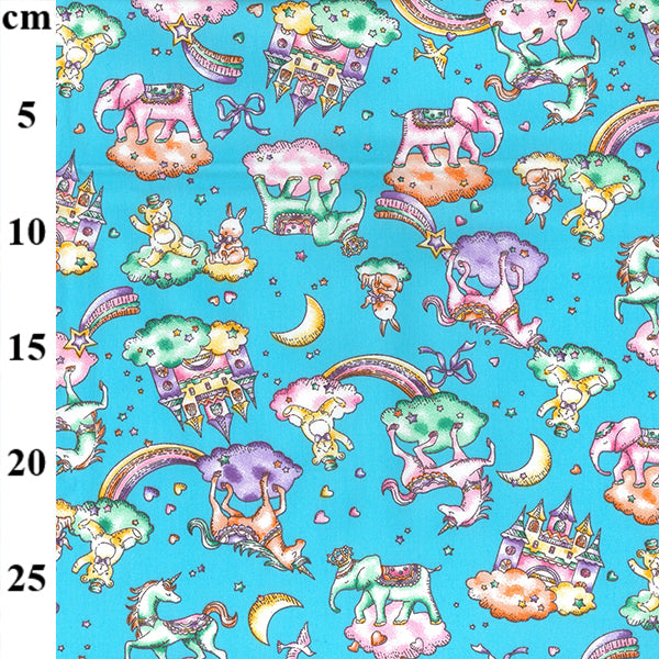 Cotton Poplin - Unicorns and Elephants - Sky