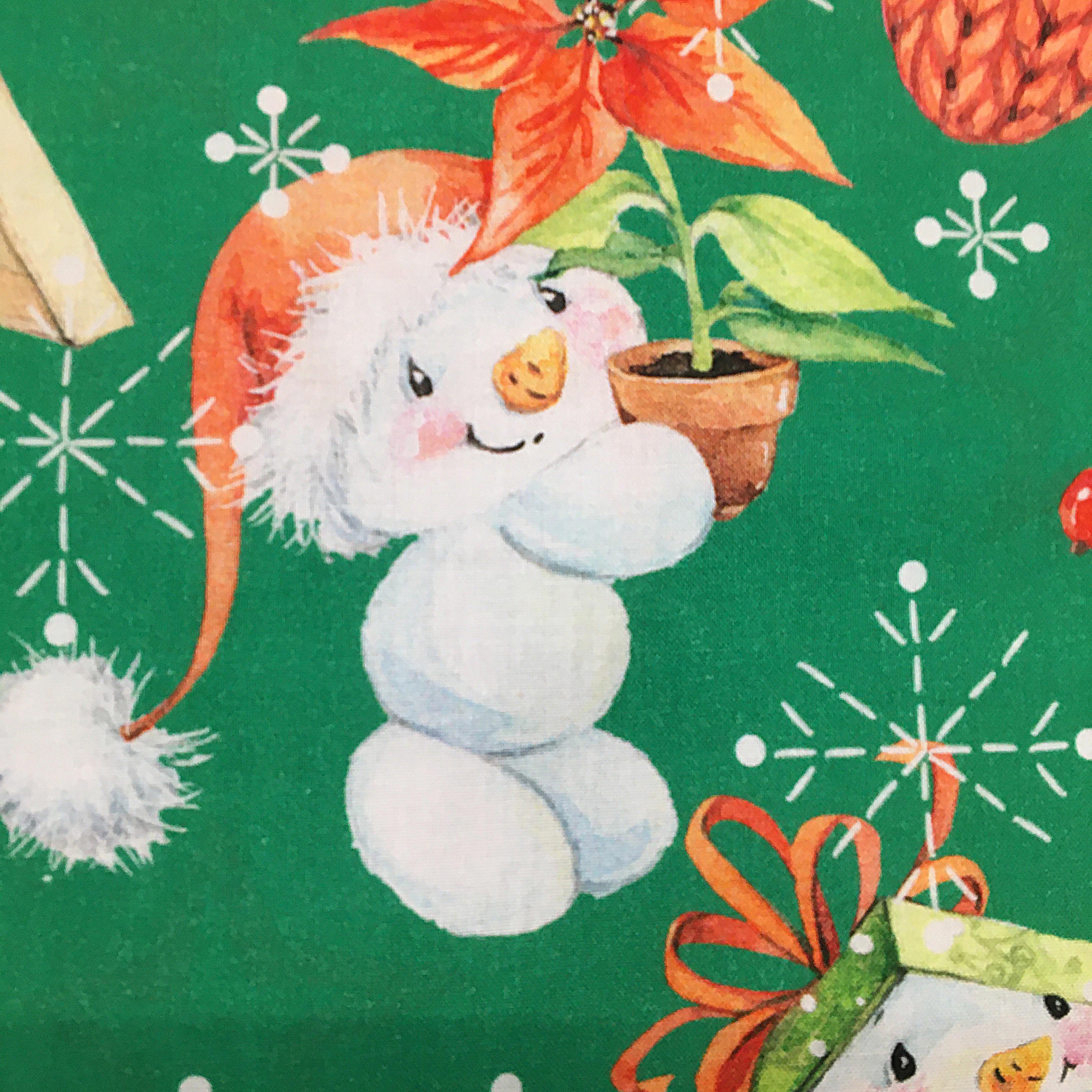 Poinsettia and Snowmen Green