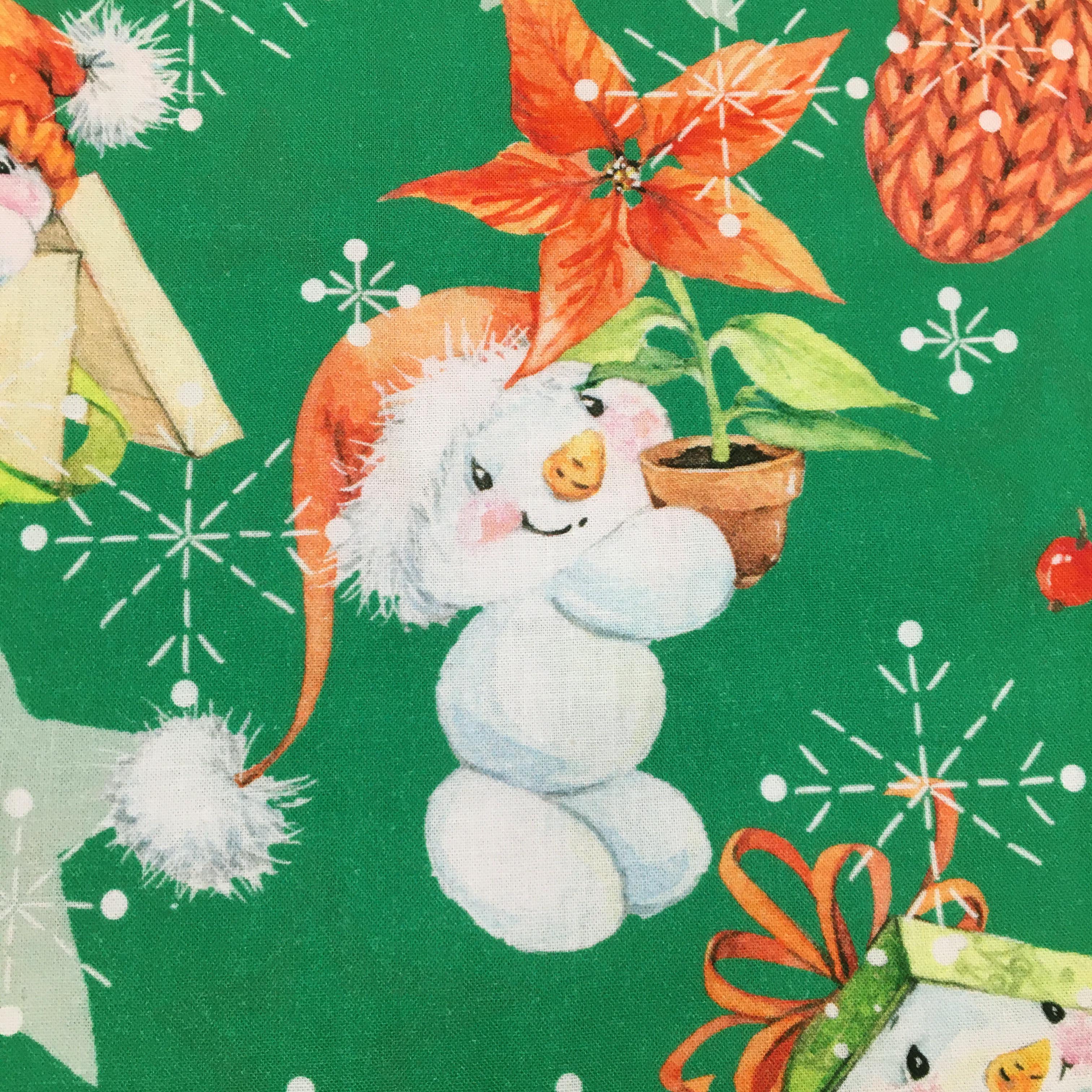 Poinsettia and Snowmen Green