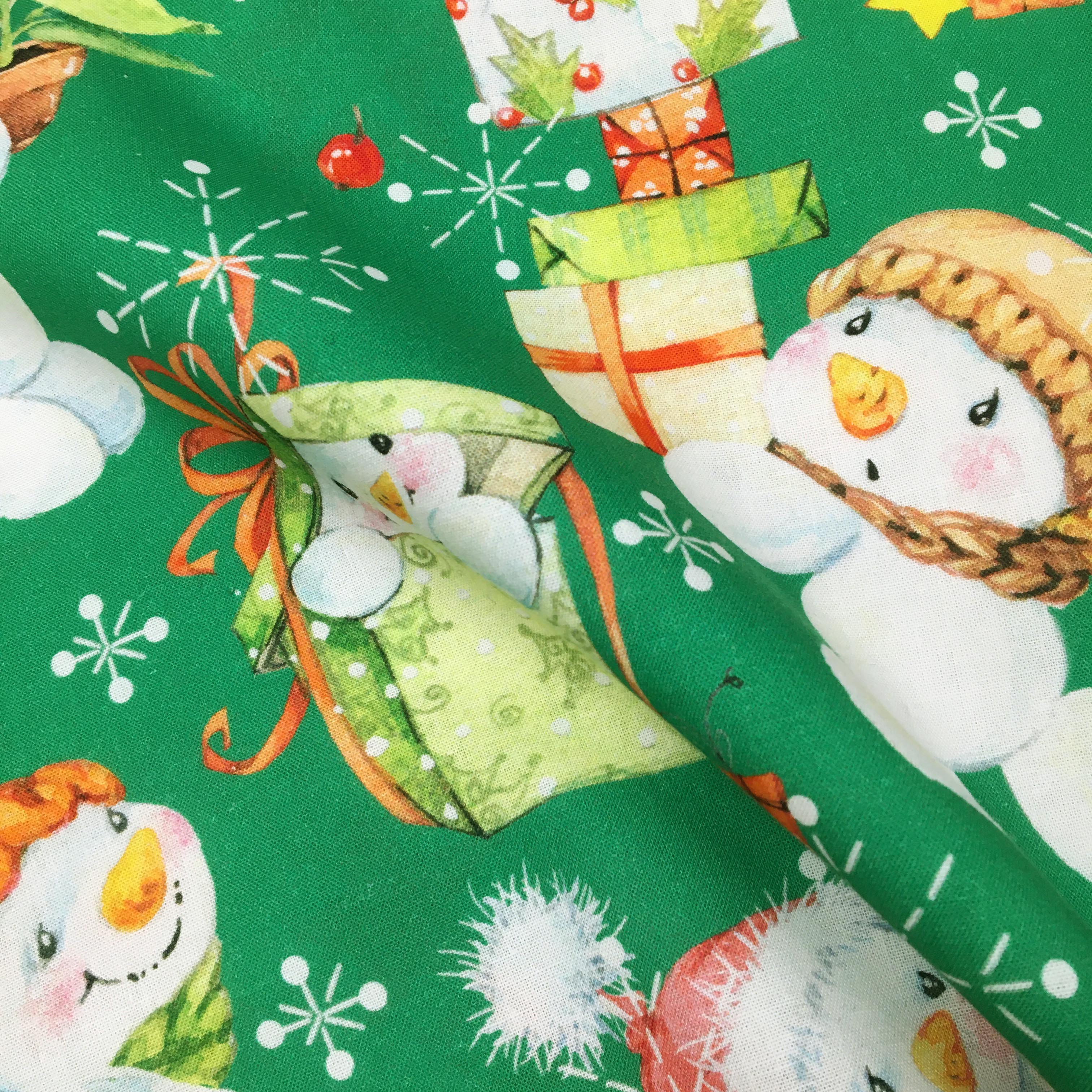 Poinsettia and Snowmen Green