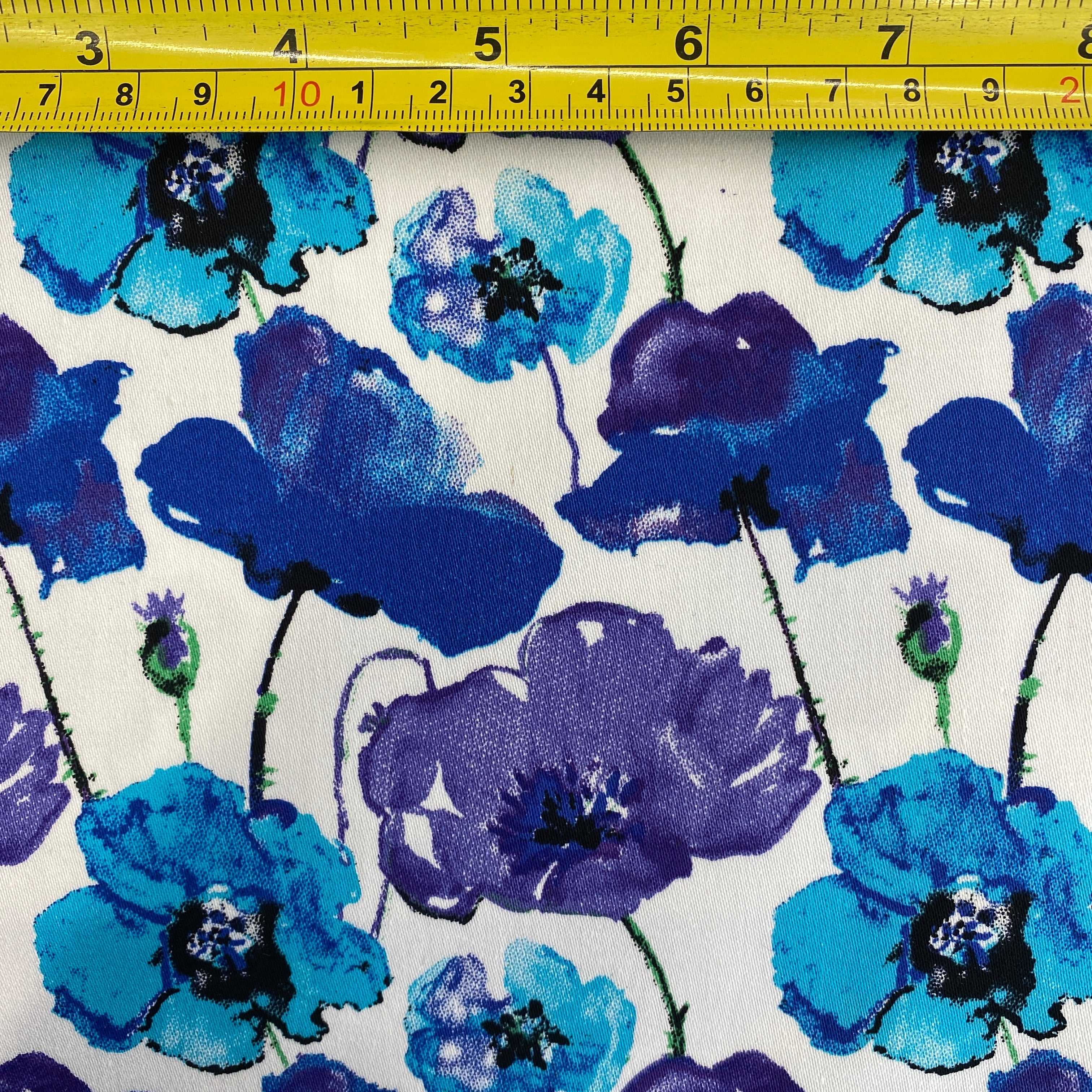Stretch Cotton - Jardine Blue Poppies