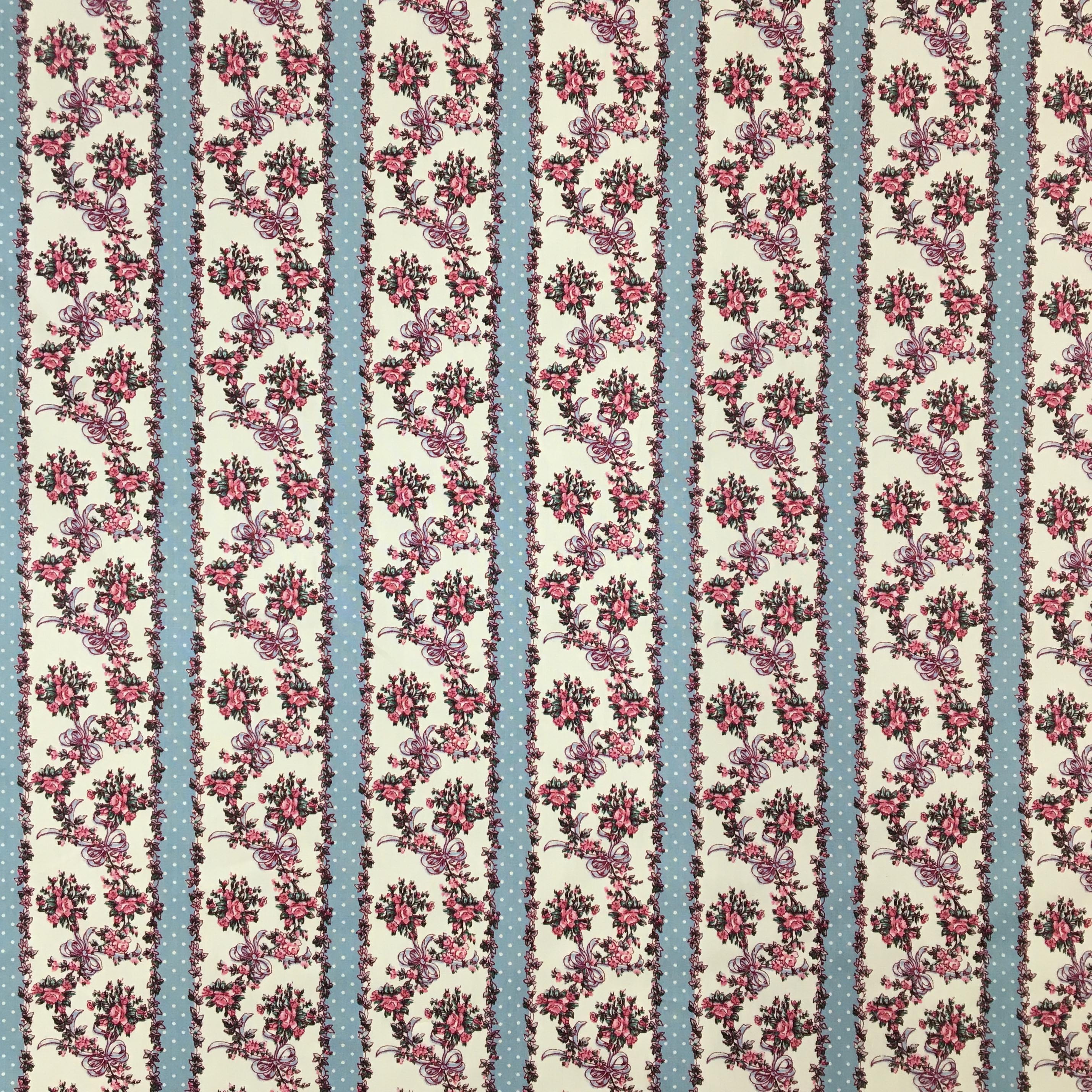 Cotton Poplin - Striped Bouquet Blue