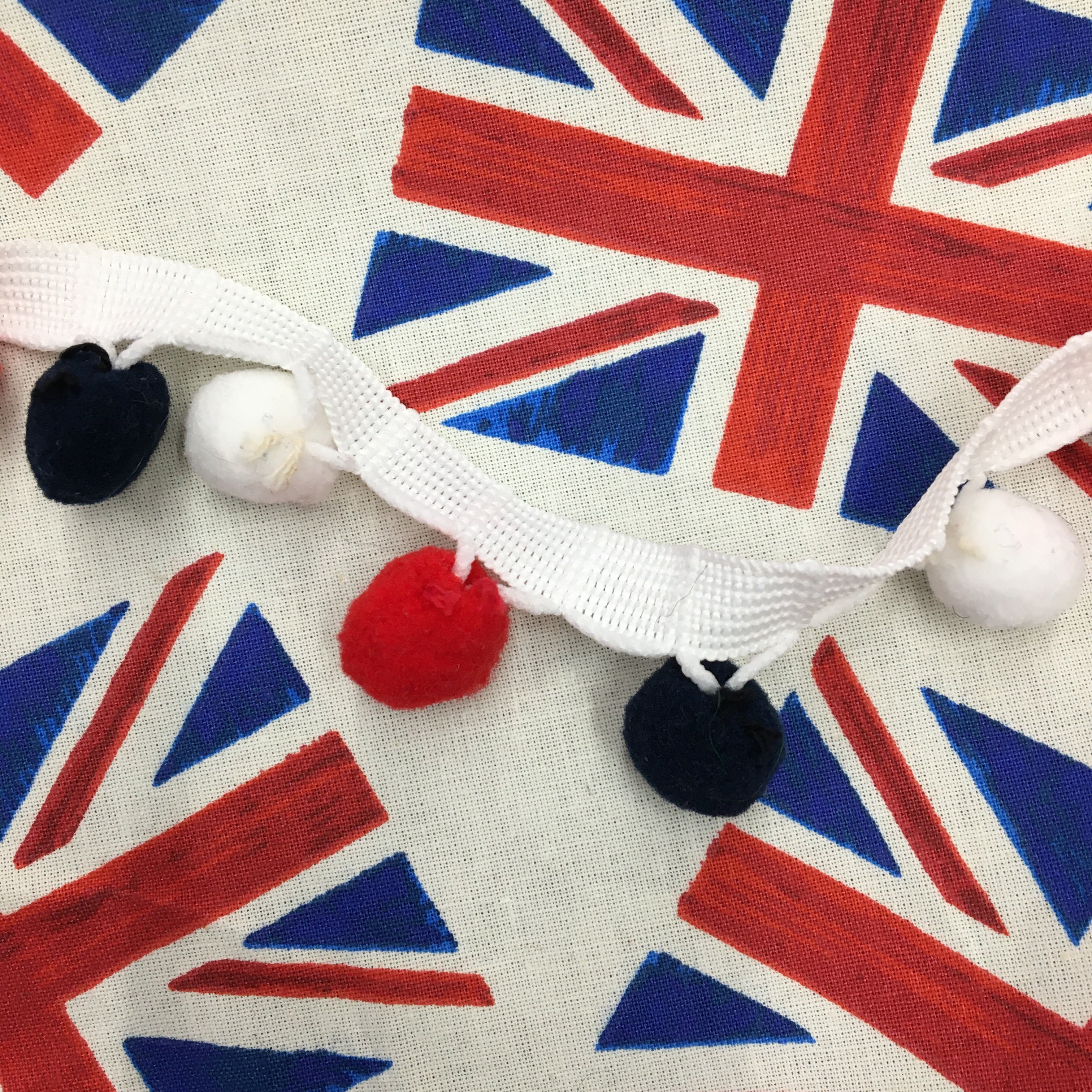 Red White Navy Pom Pom trimming