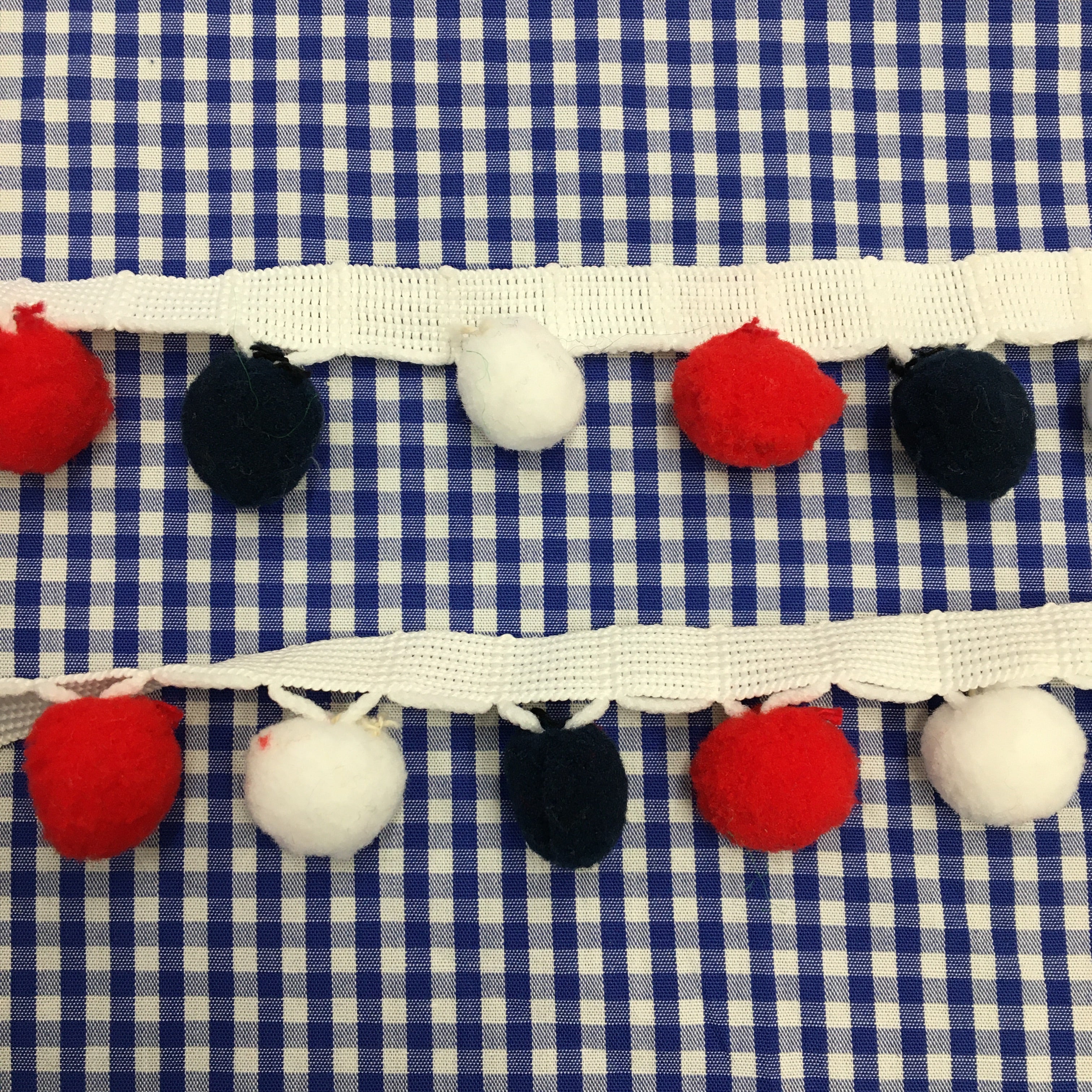 Red White Navy Pom Pom trimming