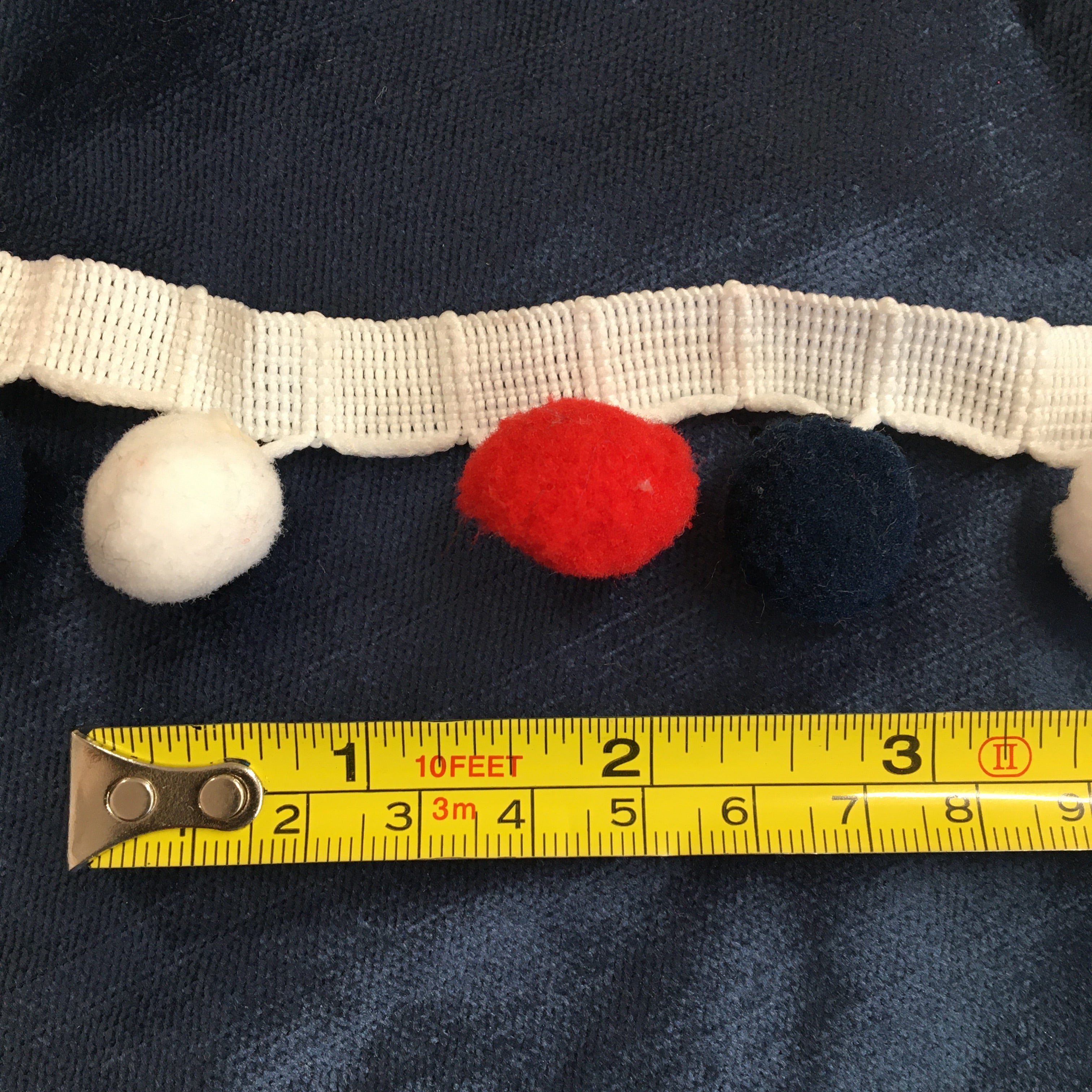 Red White Navy Pom Pom trimming