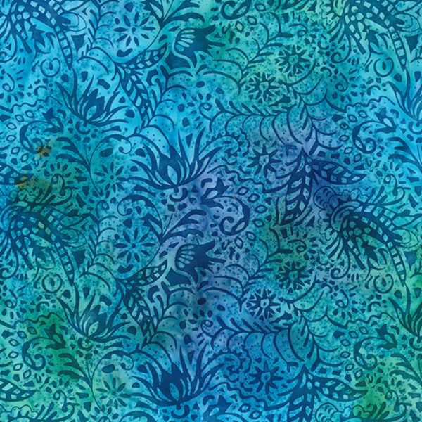 John Louden - Batik - Blue Green Florals