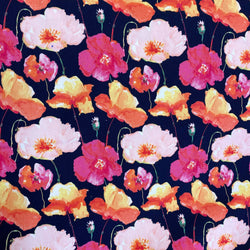 Stretch Cotton - Jardin Floral Pink Orange navy