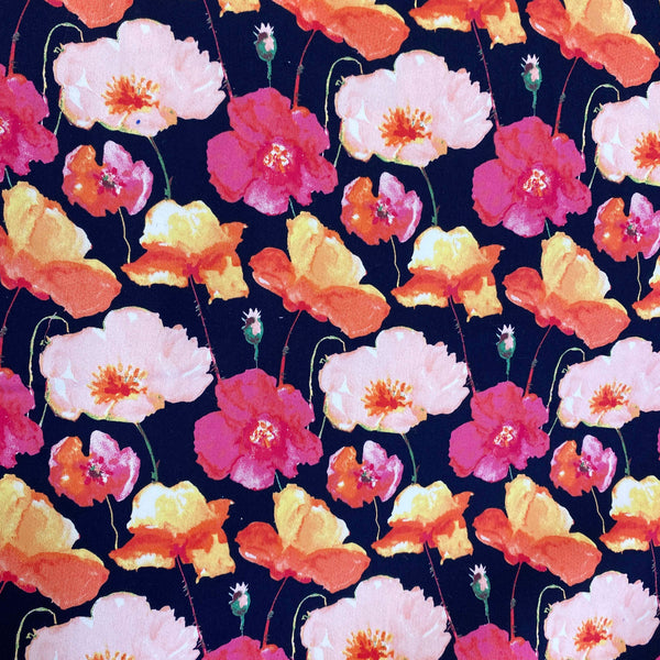 Stretch Cotton - Jardin Floral Pink Orange navy