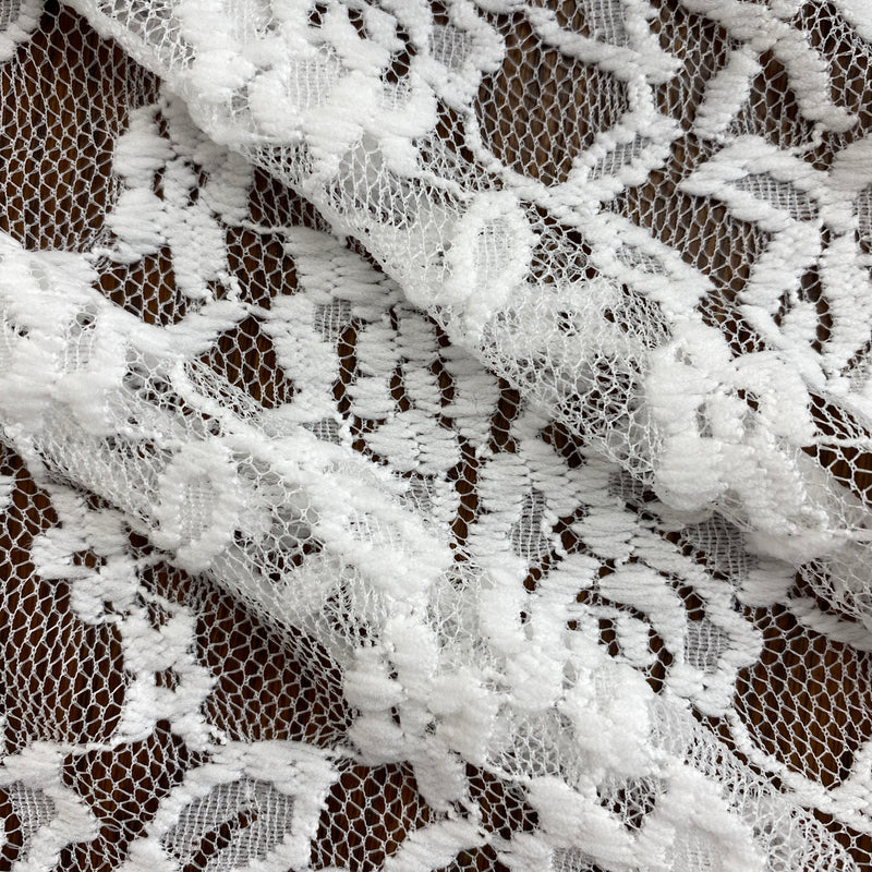 Stretch Lace White Floral Scalloped