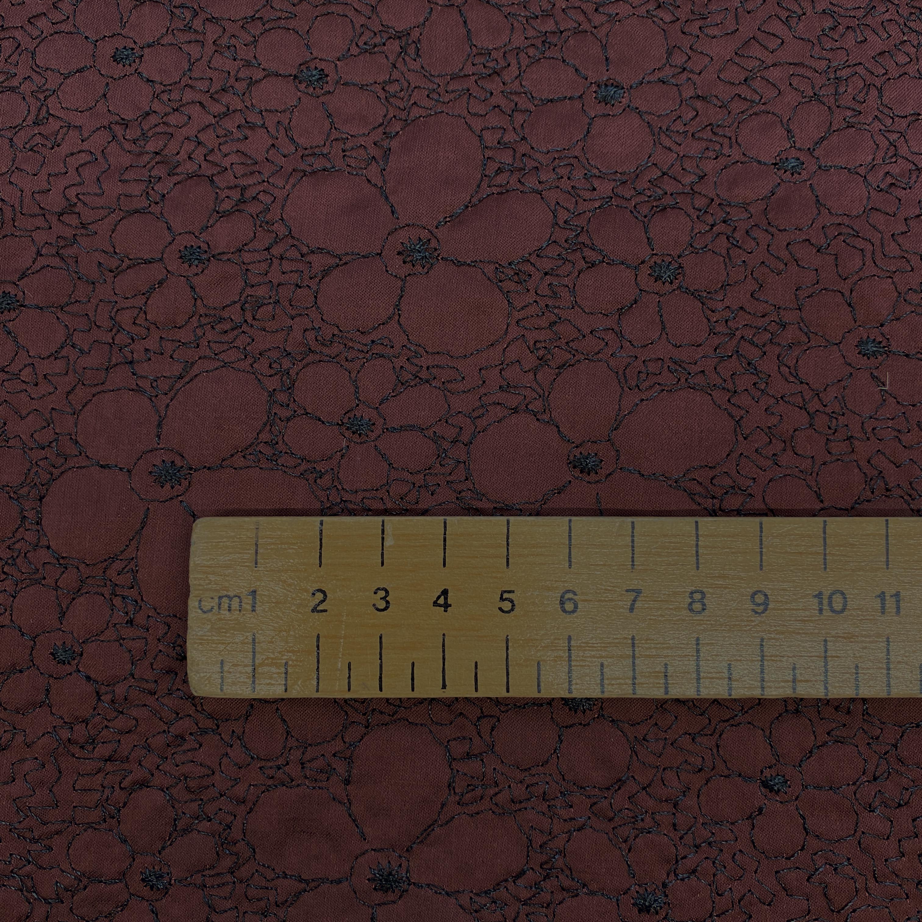 Embroderiored Burgundy Florals - 110cm x 340cm