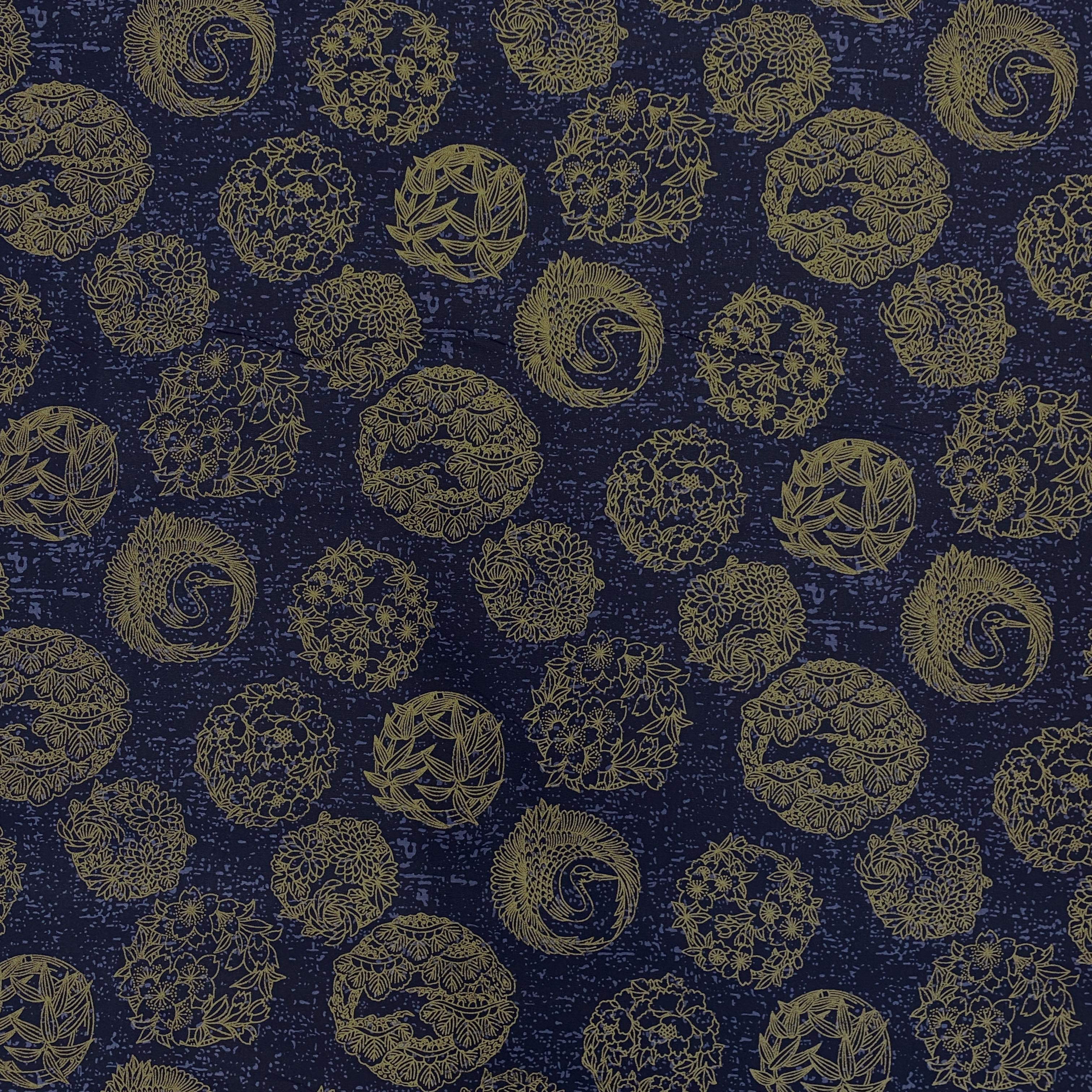 Oriental Navy Golden Florals