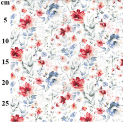 Red Blue Flowers - Double Gauze