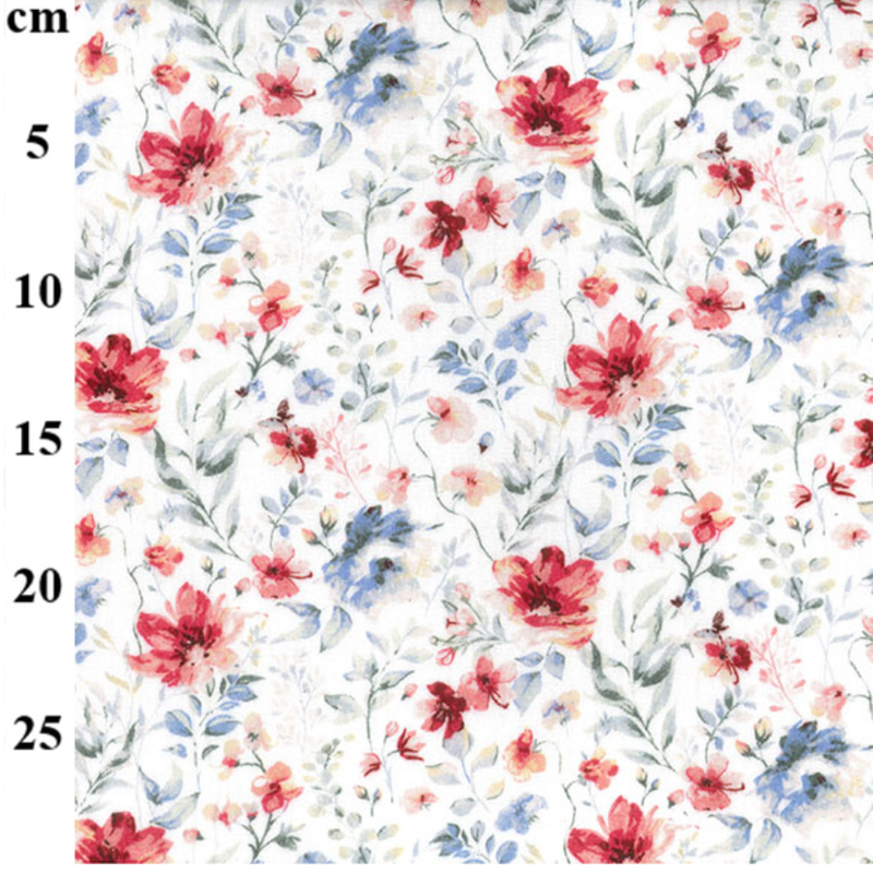 Red Blue Flowers - Double Gauze