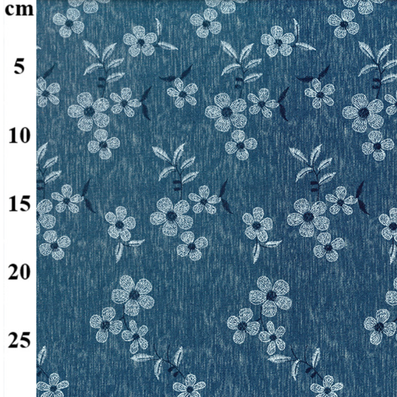 Floral Pansies -  Chambray Denim