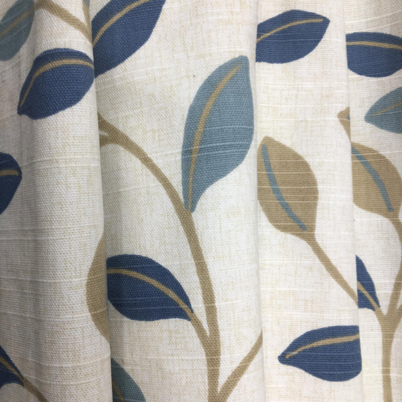 Blue Leaves - Ready Made Curtain - 2 x 130cm x 217cm