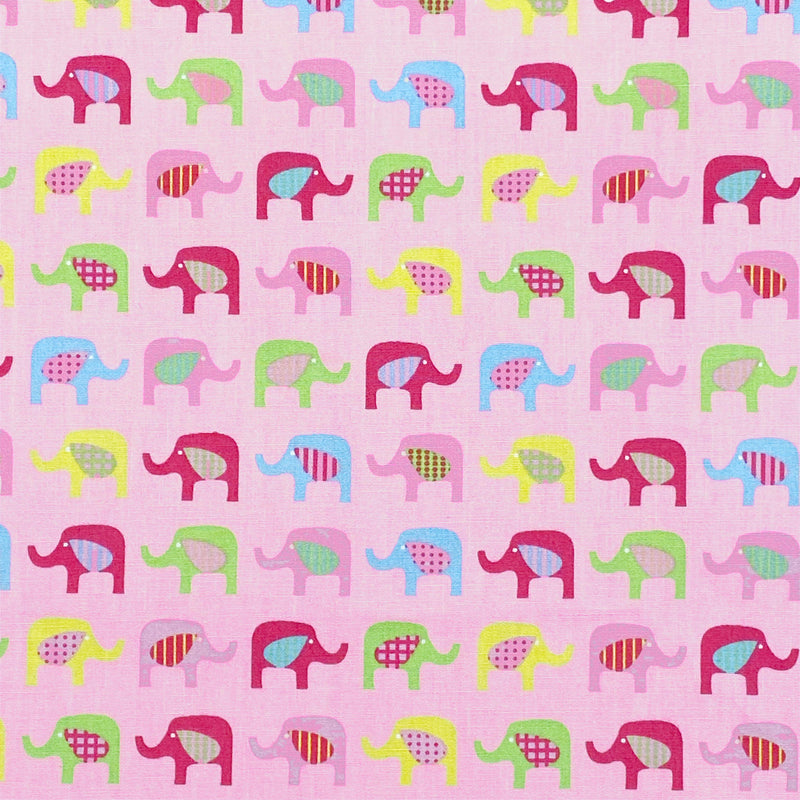 Cotton Poplin - Elephants - Pink