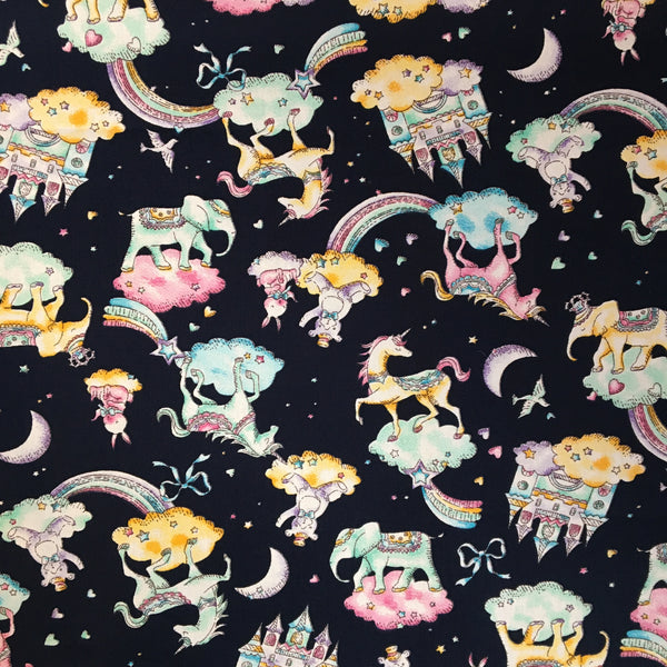 Cotton Poplin - Unicorns and Elephants - Navy