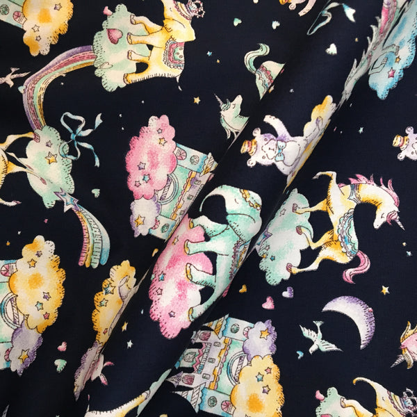 Cotton Poplin - Unicorns and Elephants - Navy