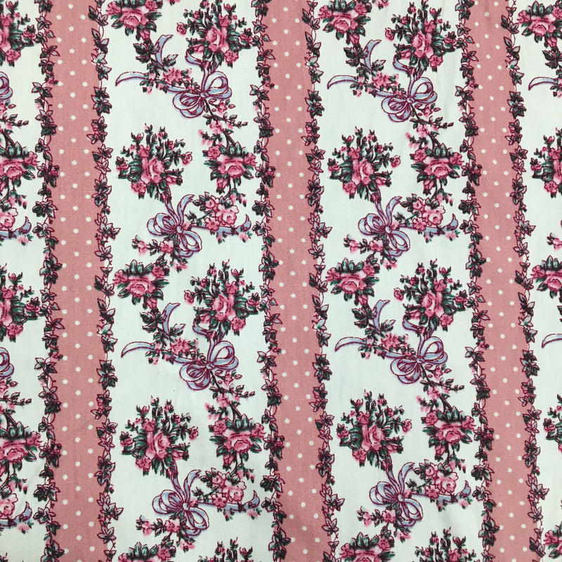 Cotton Poplin - Striped Bouquet Pink