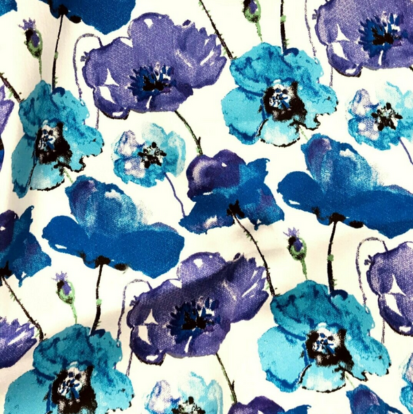 Stretch Cotton - Jardine Blue Poppies