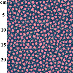 Pink Flowers on Blue - Poly Cotton